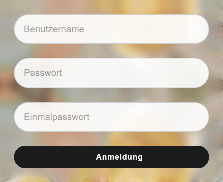 Anmeldekarte mit den Feldern Benutzername, Passwort und Einmalpasswort und dem Knopf Anmelden.
